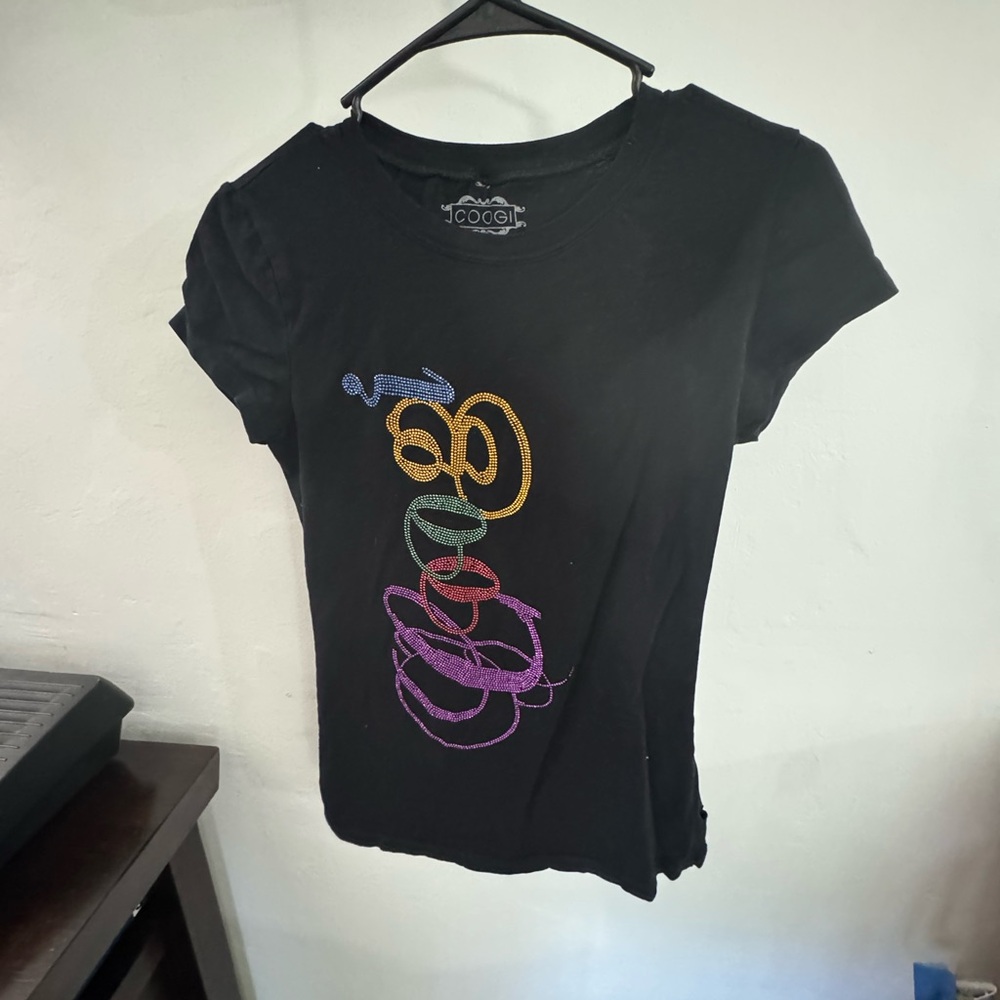 COOGI Women's Black Tee with Multicolor Design